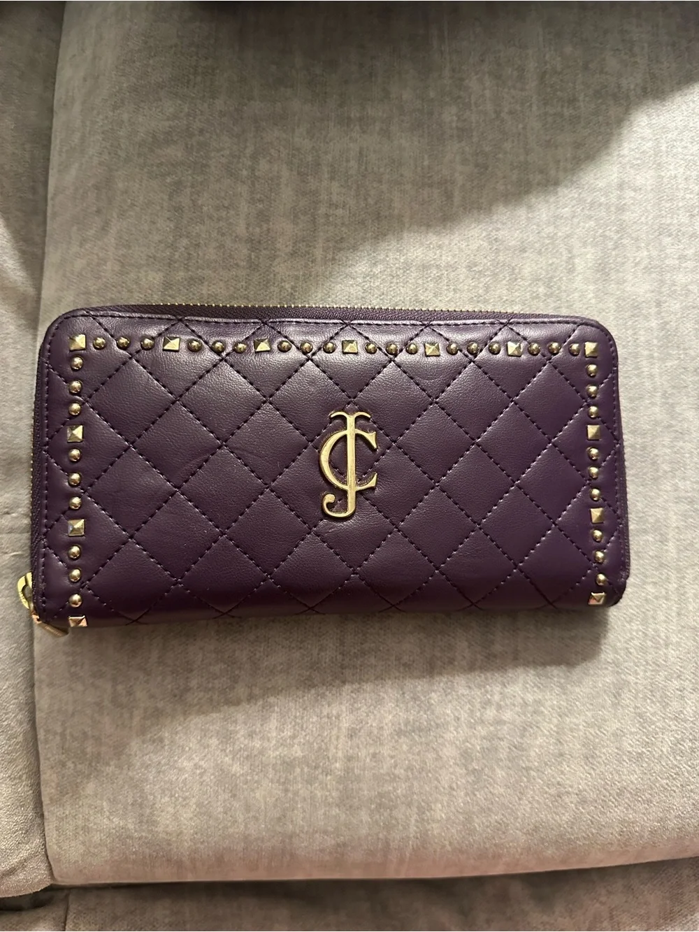 Juicy Couture Quilted Plum Zip-Around Wallet with Gold Hardware